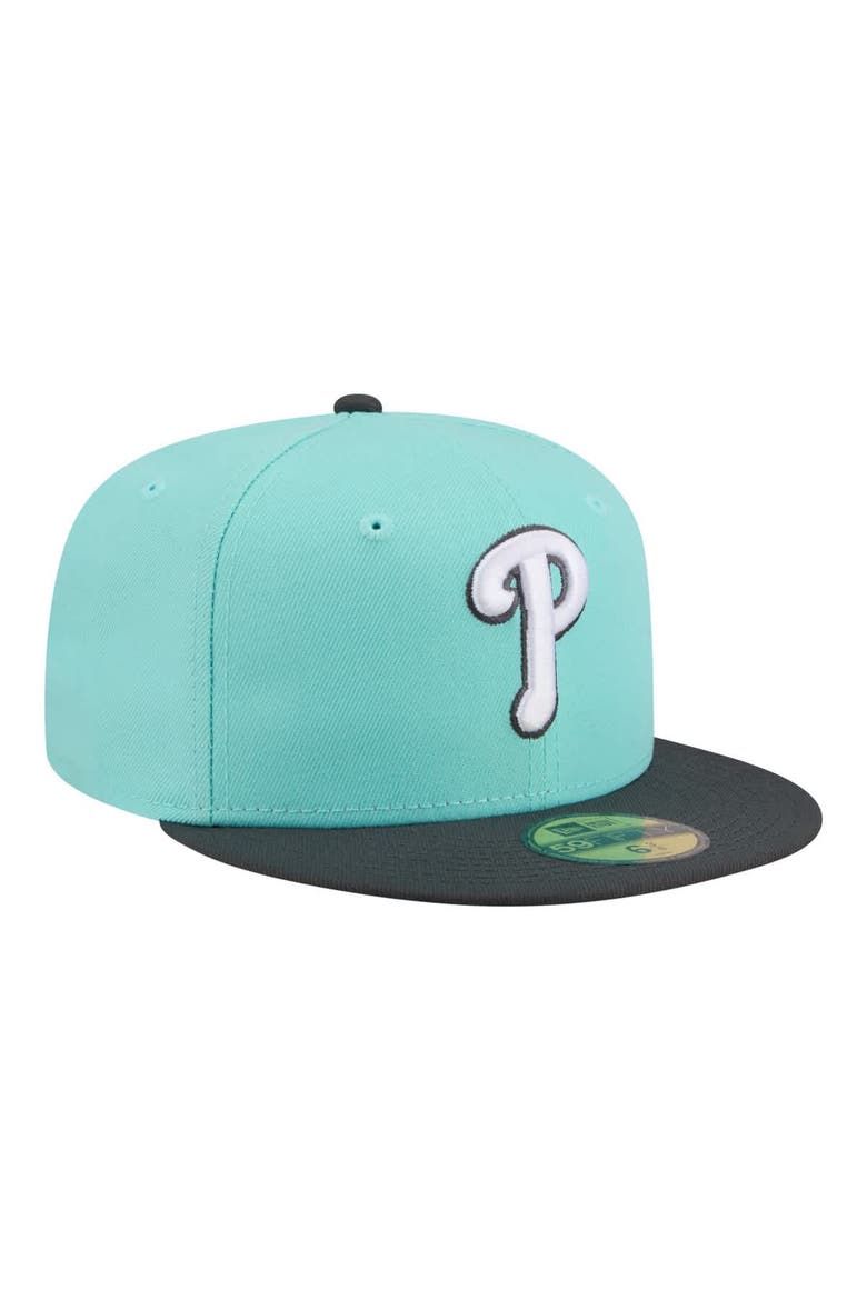 Men's New Era Turquoise/Charcoal Philadelphia Phillies Two-Tone Color Pack 59FIFTY Fitted Hat, Alternate, color, Turquoise