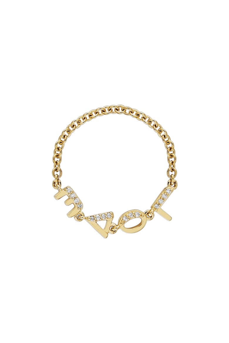 Love Pavé Diamond Tiny Letter Ring, Main, color, YELLOW GOLD/ DIAMOND