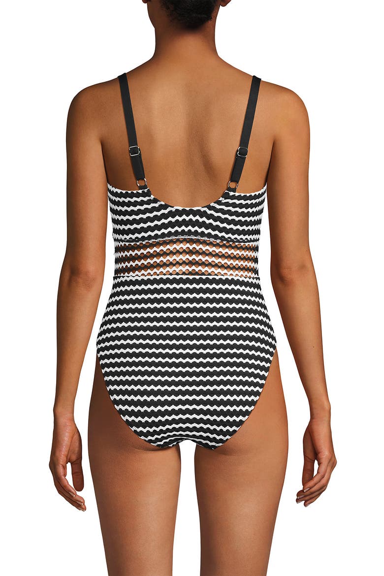 Crochet Square Neck High Leg One Piece Swimsuit, Alternate, color, Black/White