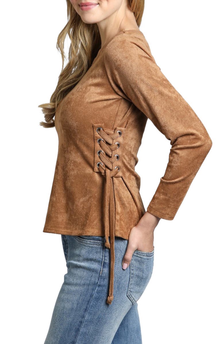 APNY Faux Suede Lace Up Long Sleeve T-Shirt, Alternate, color, 