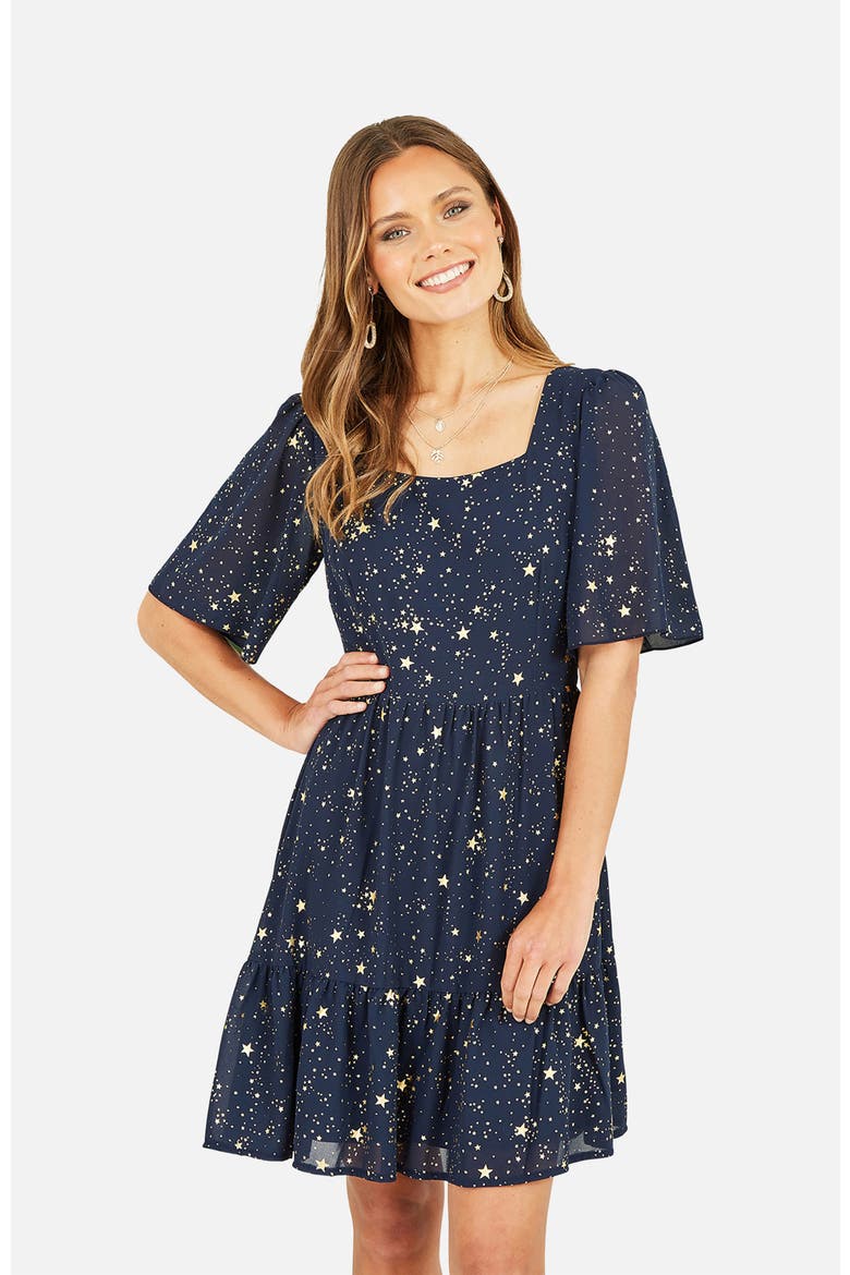 Star Print Skater Dress, Alternate, color, Navy
