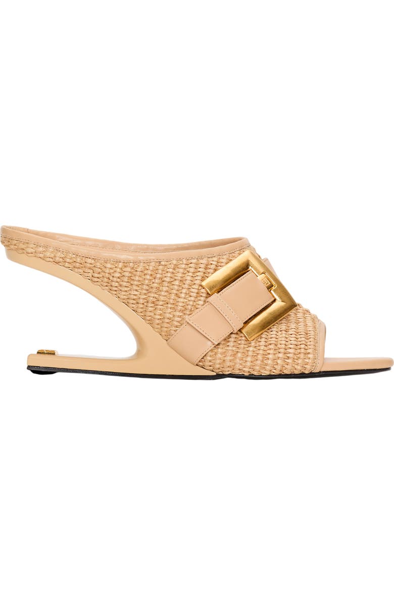 Balmain Anthem No Wedge mules in smooth leather and raffia, Alternate, color, Beige