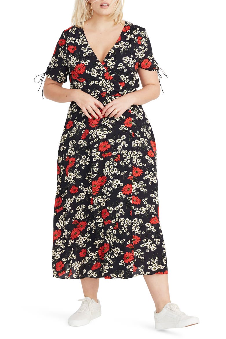 Hillside Daisies Peekaboo Sleeve Midi Dress, Alternate, color, MULTI DAISY DEEP INDIGO