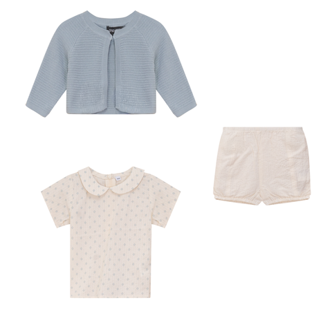 Printed Gauze 3 Piece Short Sleeve Top, Cardigan and Shorts Set (Baby)