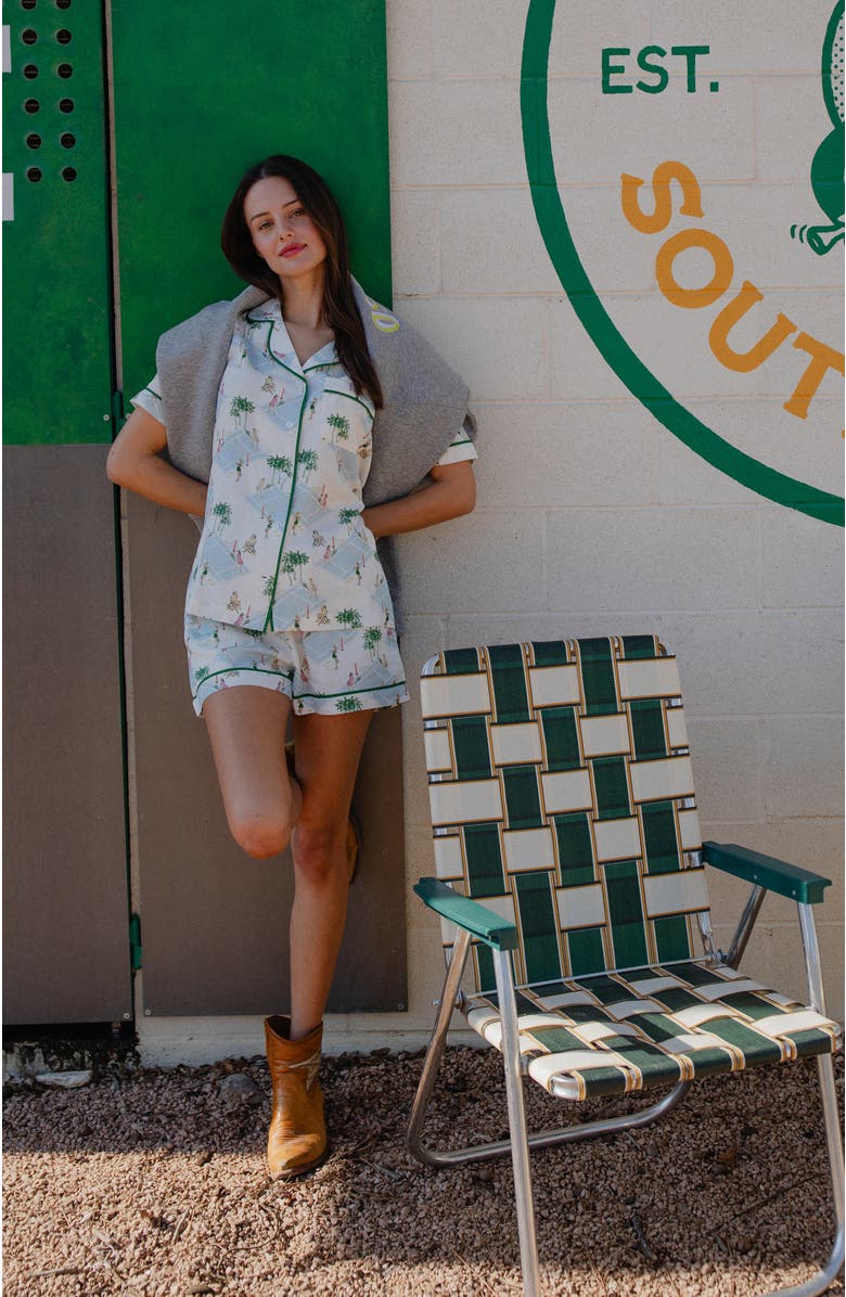 Katie Kime Palm Courts Pajama Shorts Set, Alternate, color, Blue