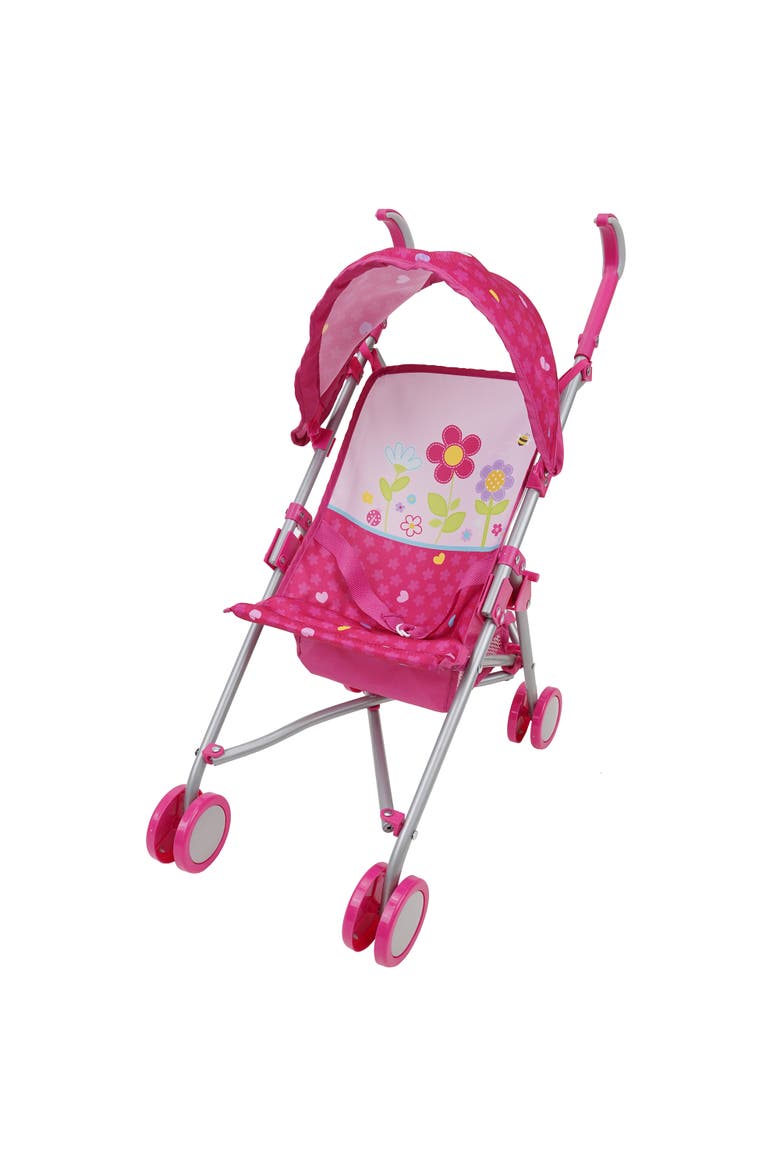 Garden Doll Stroller W/ Retractable Canopy, Safety Harness, Storage Basket, Main, color, Pink