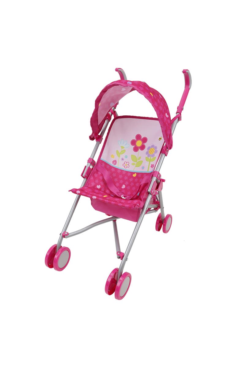 509 Garden Doll Stroller W/ Retractable Canopy, Safety Harness, Storage Basket, Main, color, Pink