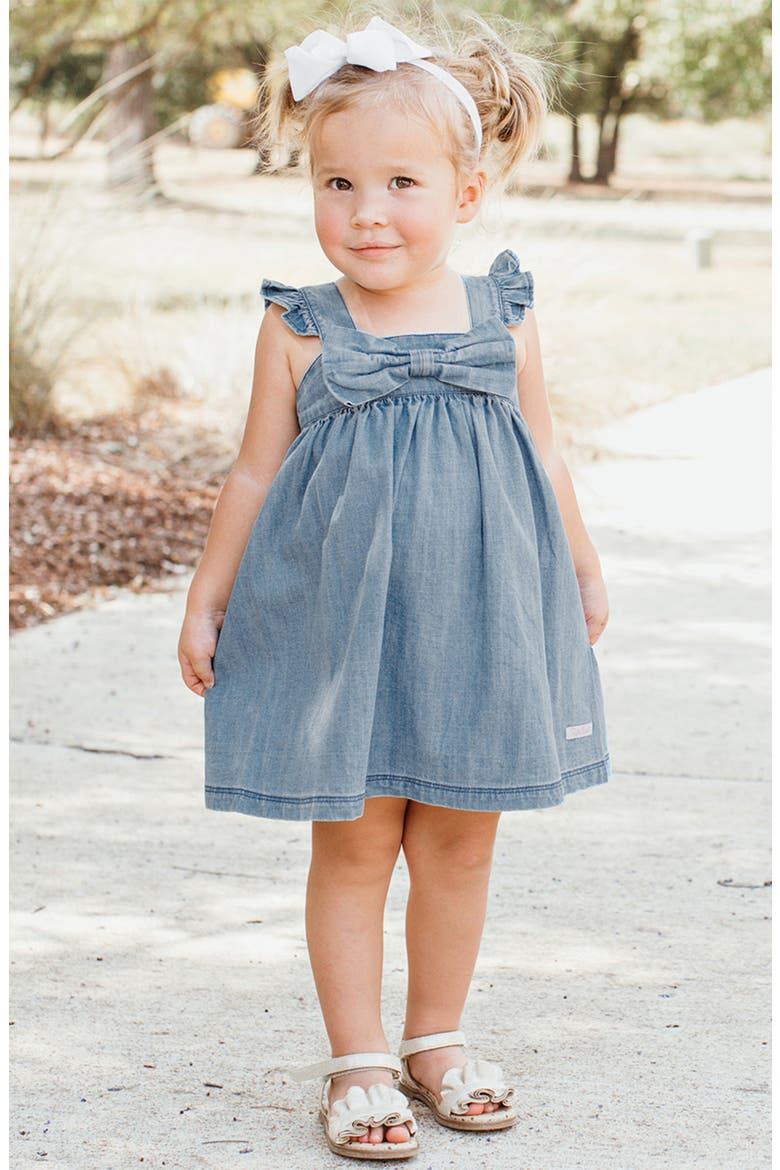 Flutter Sleeve Bow Dress, Alternate, color, DENIM