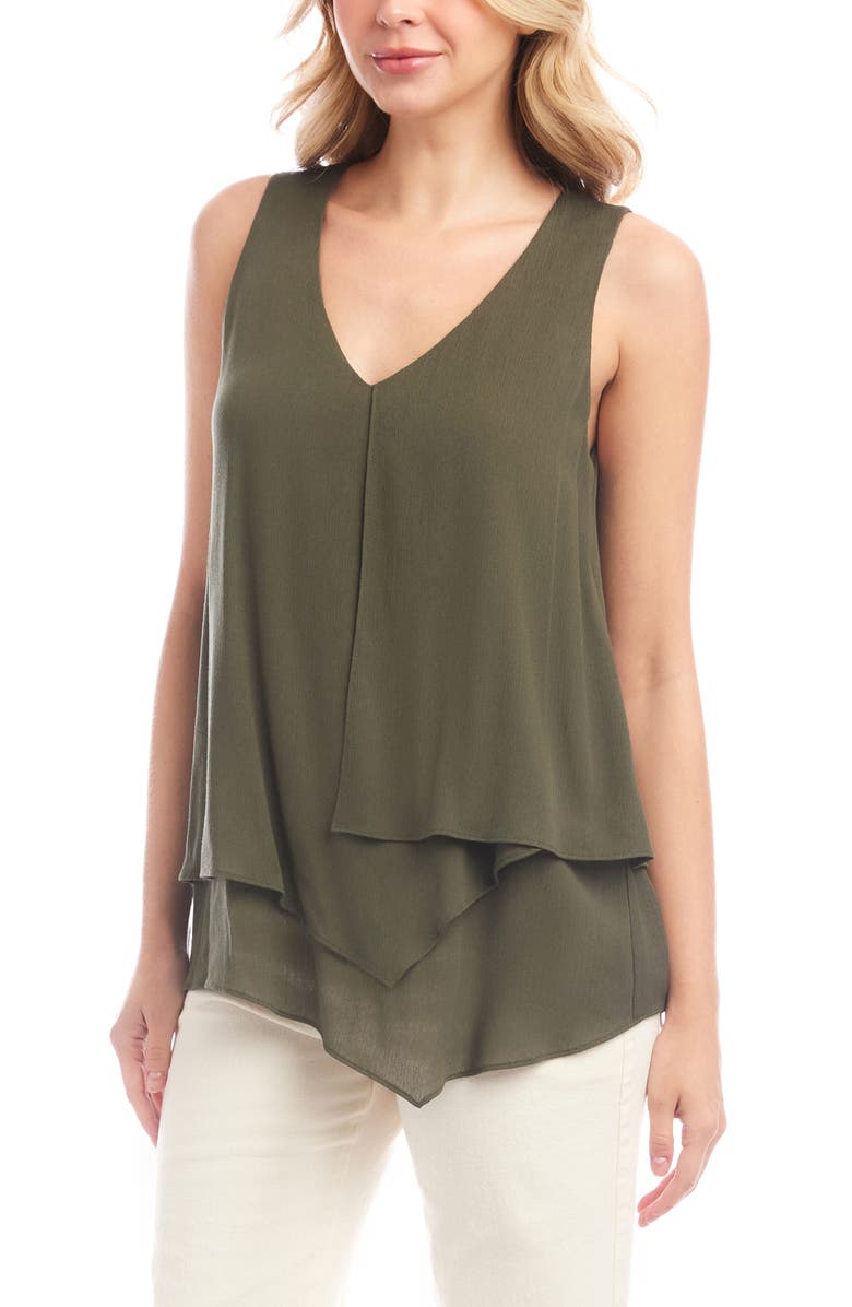 Karen Kane Drape Layered Asymmetric Gauze Tank, Alternate, color, Olive