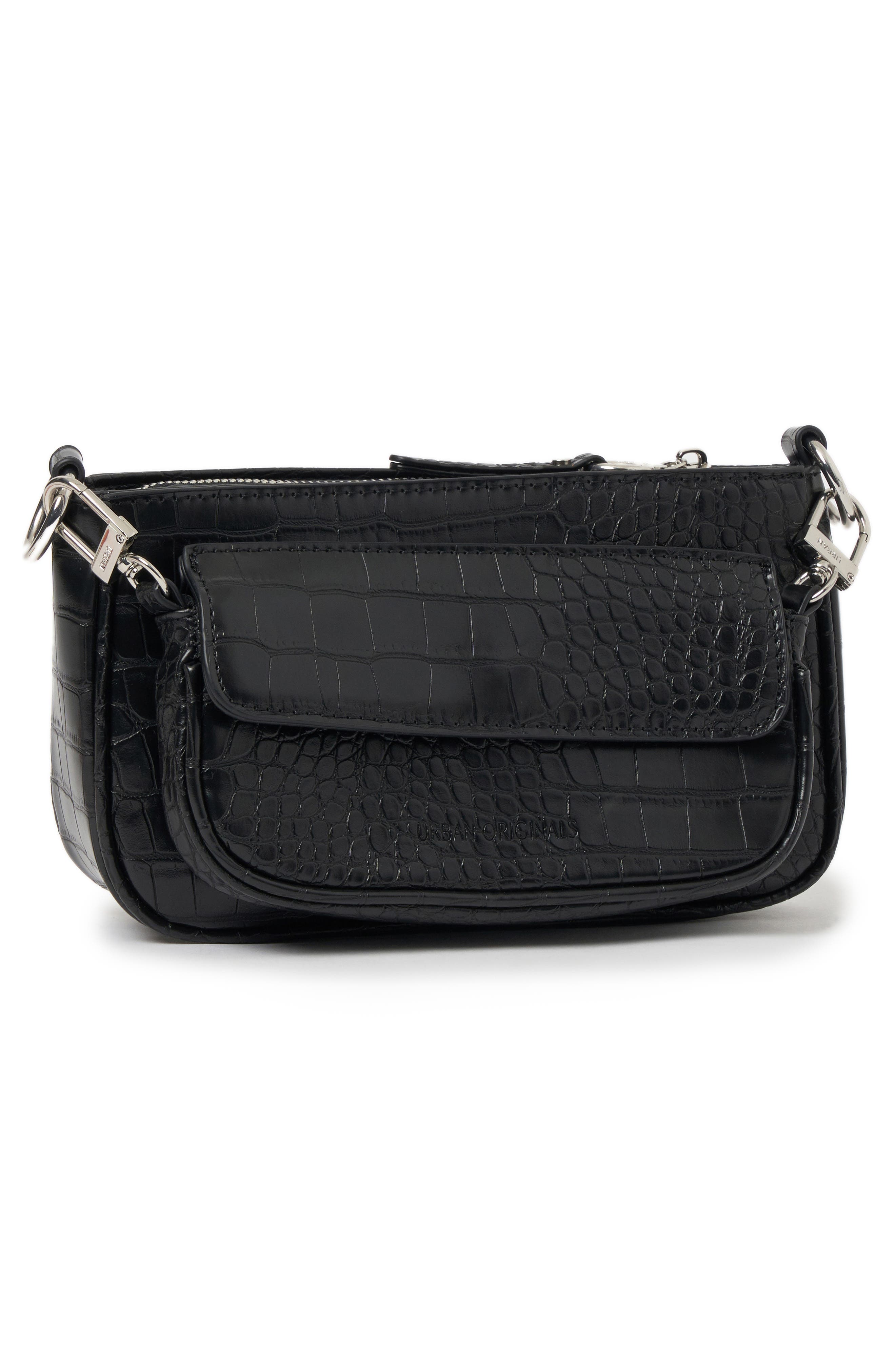 Urban Originals A Little Crazy Croc Shoulder Bag, Alternate, color, Black