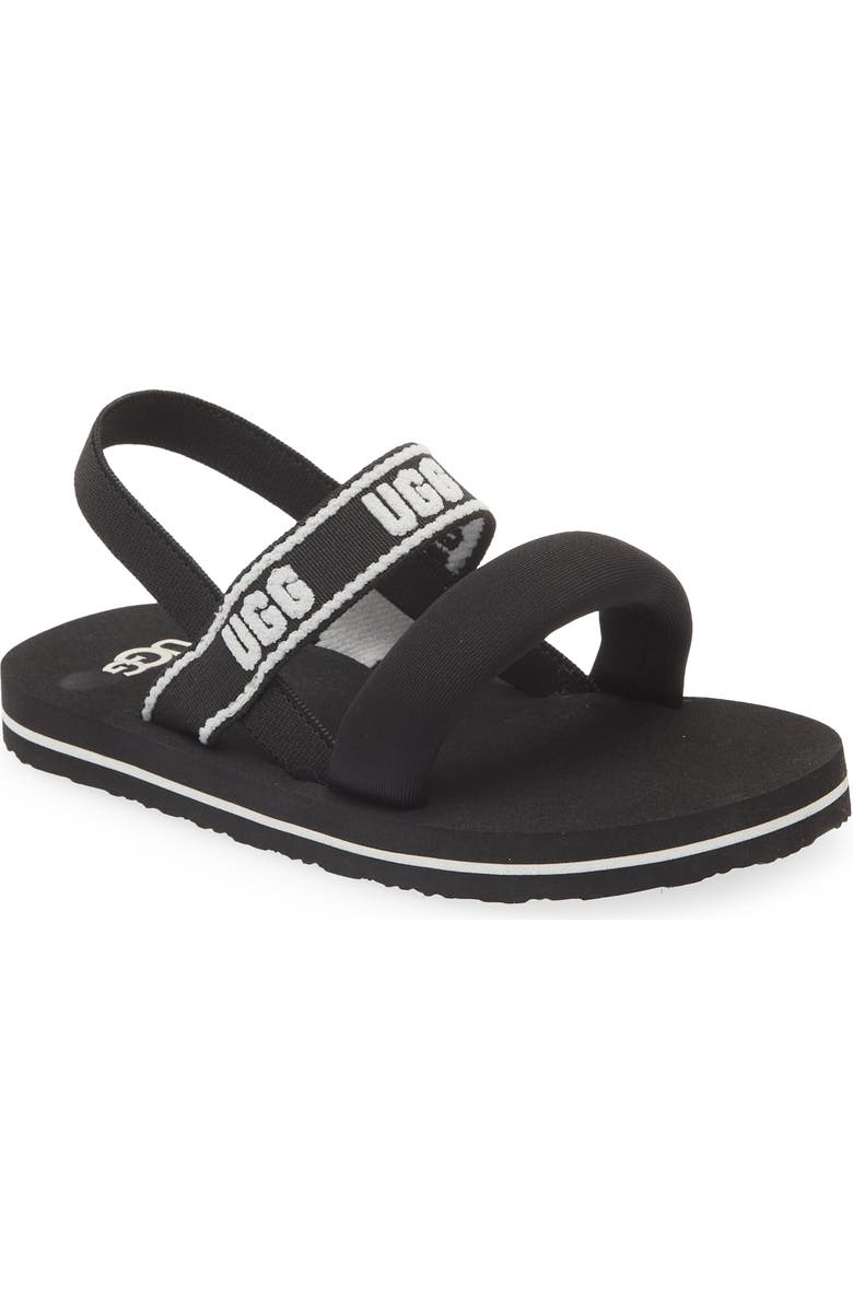 UGG<sup>®</sup> Kids' Zuma Logo Slingback Sandal, Main, color, Black