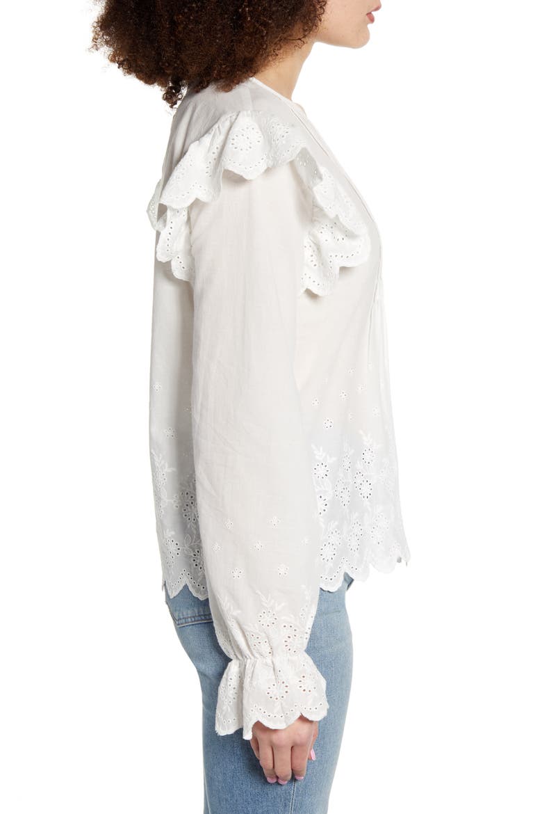Eyelet Lace Pintuck Cotton Blouse, Alternate, color, WHITE