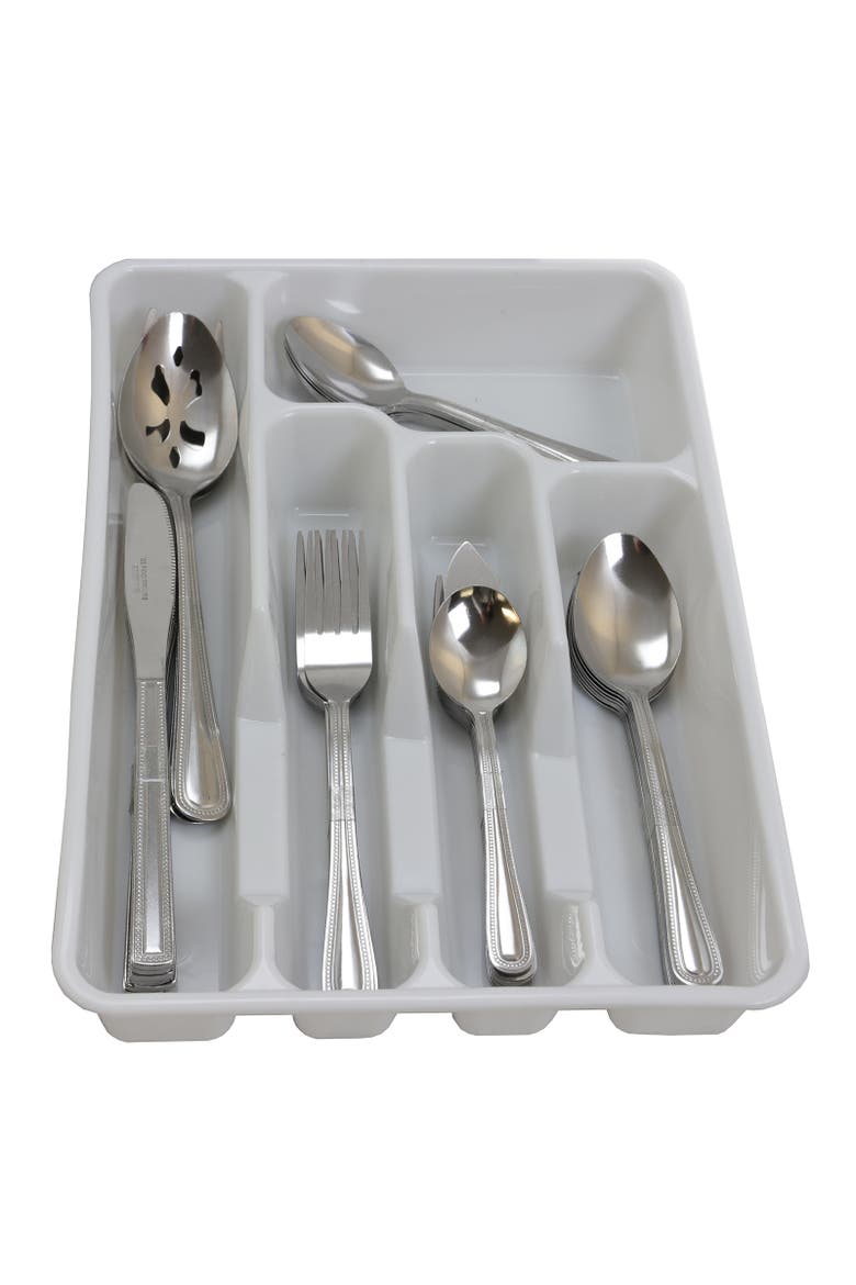 Basic Living Aston 45 Piece Flatware Set with Plastic Tray, Main, color, Silver