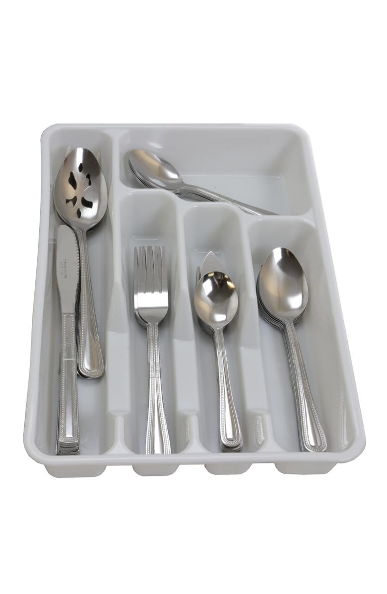 Gibson Home Basic Living Aston 45 Piece Flatware Set with Plastic Tray, Main, color, Silver