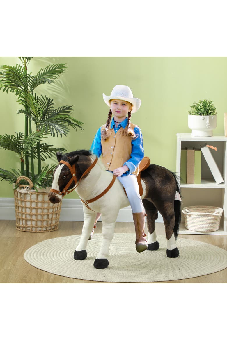 Kids Ride-on Horse, Stuffed, Neighing Sound, Padding, Alternate, color, Brown