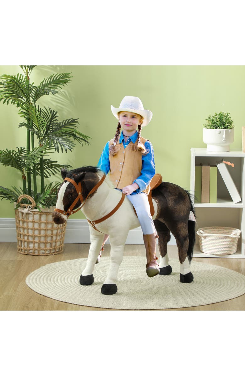 Qaba Kids Ride-on Horse, Stuffed, Neighing Sound, Padding, Alternate, color, Brown