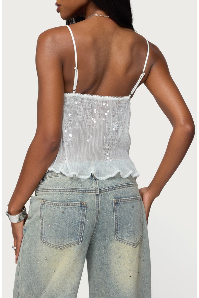 Sheer Sequin Mesh Babydoll Camisole, Alternate, color, WHITE