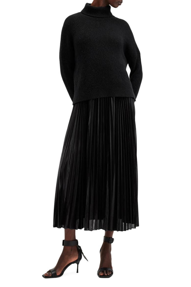 Spark Pleated Maxi Dress & Sweater Set, Main, color, BLACK