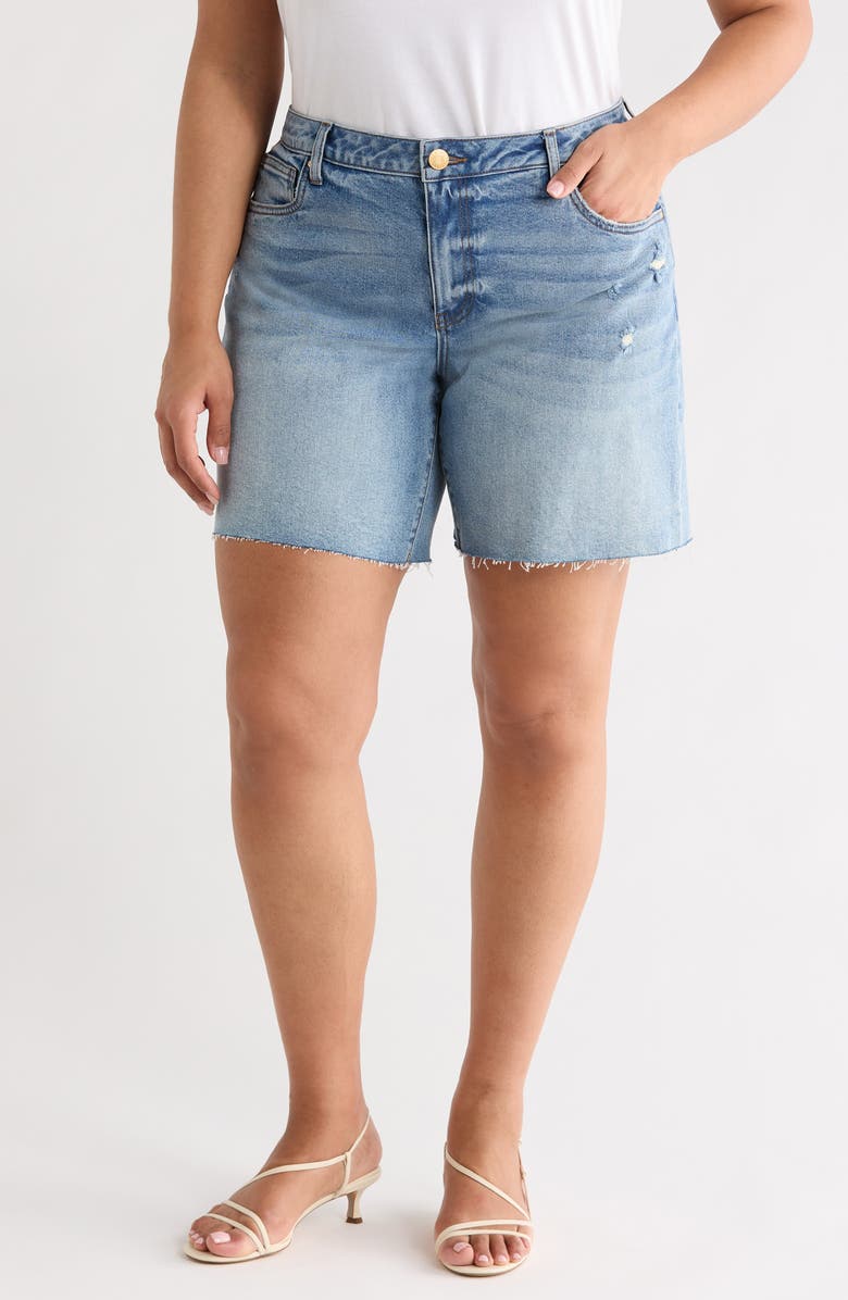 KUT from the Kloth Hailey High Waist Raw Hem Denim Bermuda Shorts, Main, color, Focus
