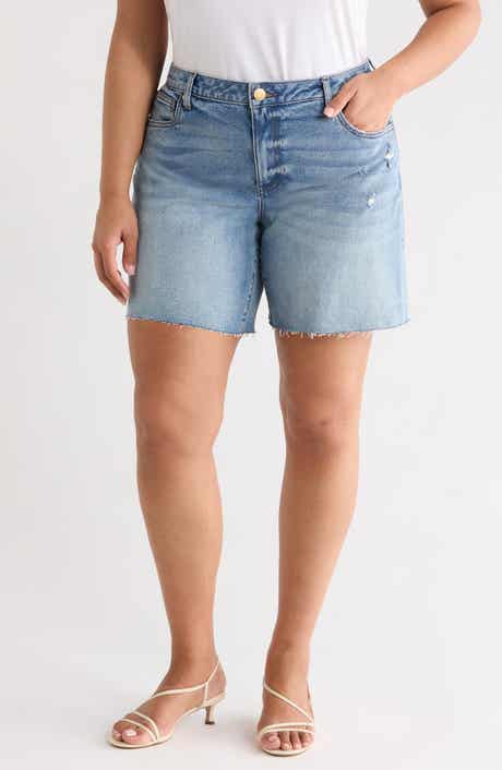 Hailey High Waist Raw Hem Denim Bermuda Shorts