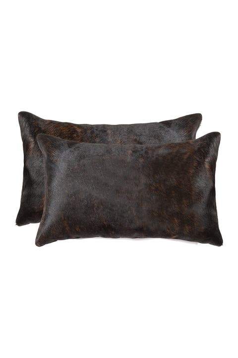 Torino Genuine Cowhide Pillow - Set of 2 - 12"x20" - Chocolate