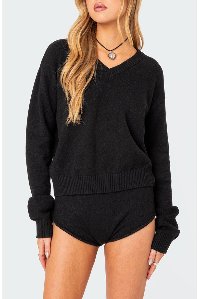 Comfort Club Oversize Crop Sweater, Main, color, BLACK