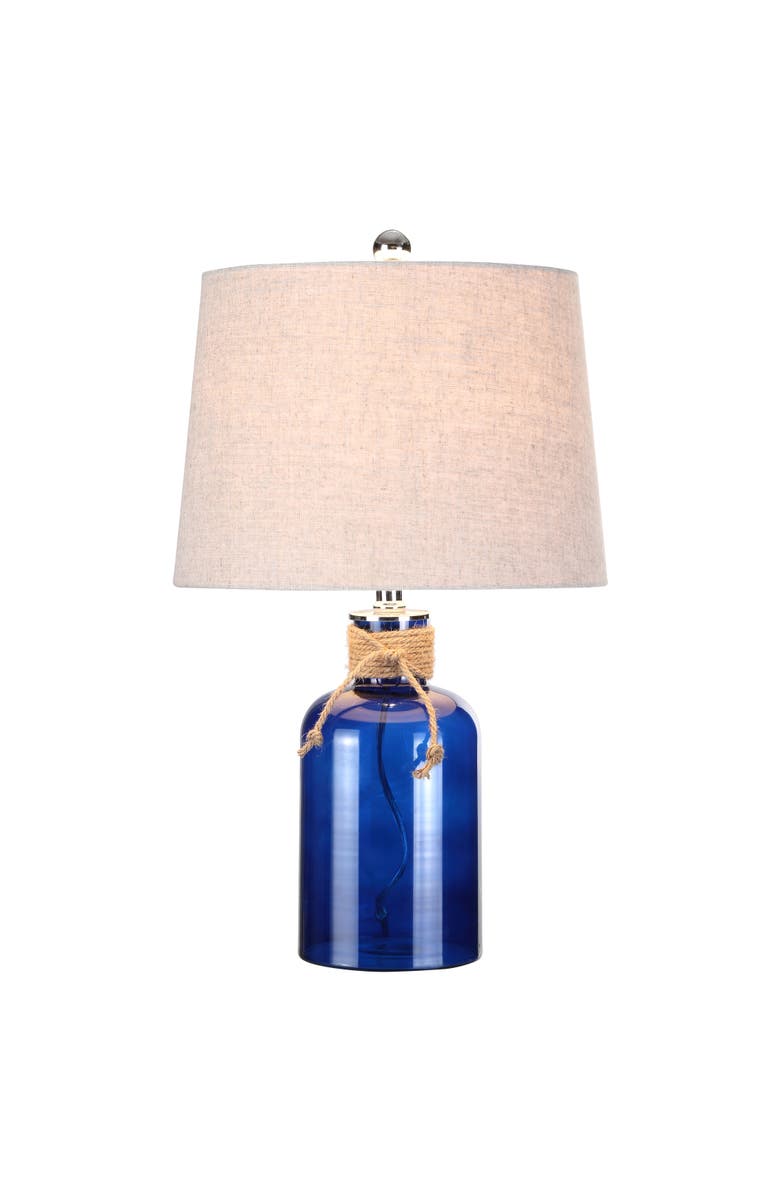 JONATHAN Y Azure Glass Bottle LED Table Lamp, Main, color,