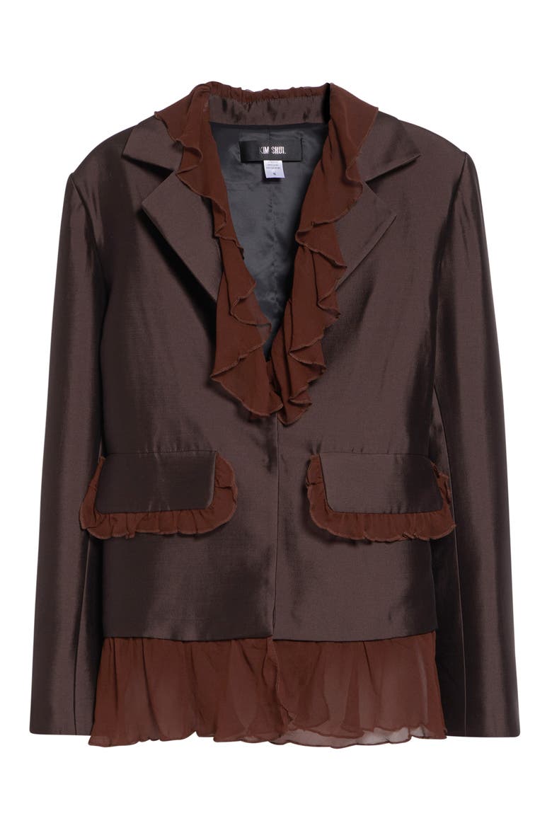 Arianna Ruffle Silk & Wool Jacket, Alternate, color, BROWN