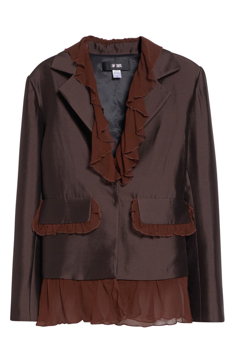 KIM SHUI Arianna Ruffle Silk & Wool Jacket, Main, color, Brown