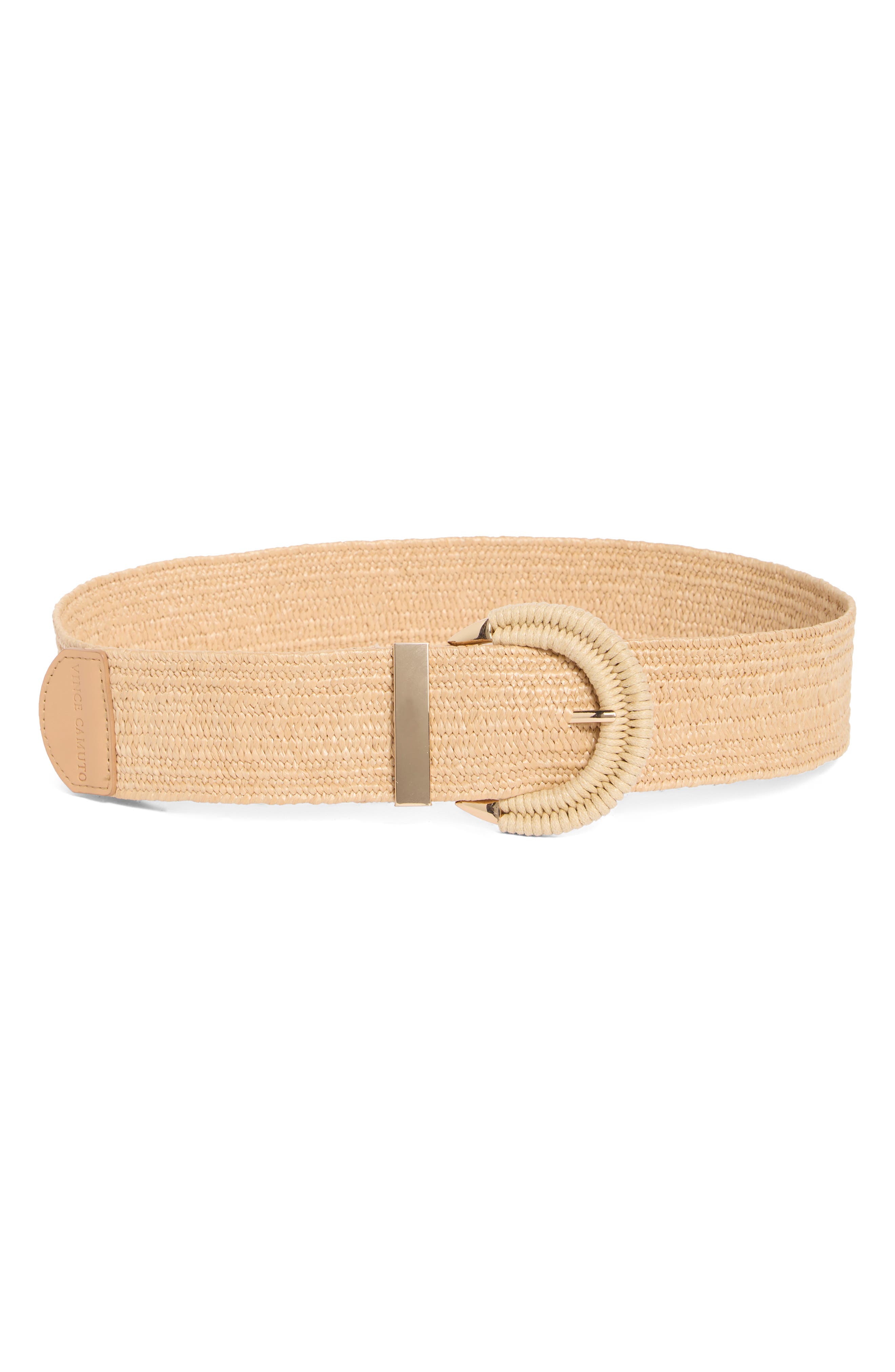 Vince Camuto Wrapped Buckle Stretch Woven Straw Belt