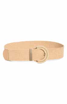 Vince Camuto Wrapped Buckle Stretch Woven Straw Belt