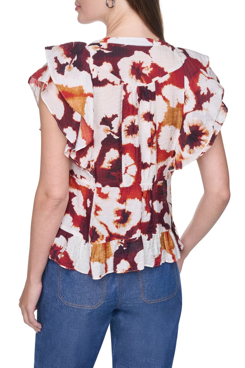 Flutter Sleeve Floral Print Shirt, Alternate, color, FLORAL INKBLOT