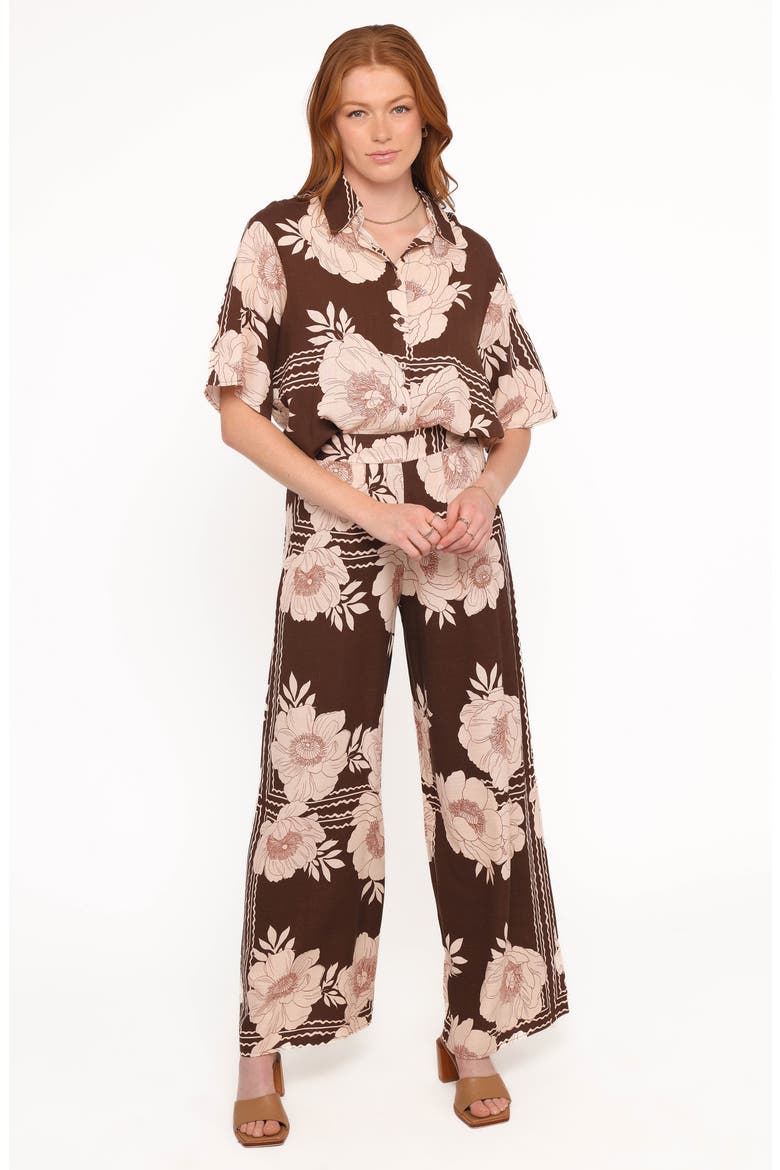 Bernadine Floral Oversize Short Sleeve Button-Up Shirt, Alternate, color, BROWN FLORAL