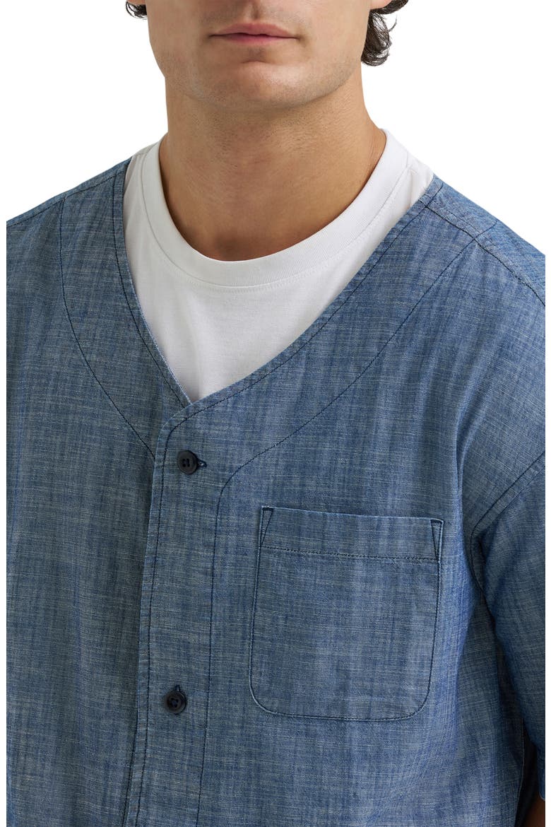 Chambray Button-Up Baseball Shirt, Alternate, color, LIGHT WASH CHAMBRAY