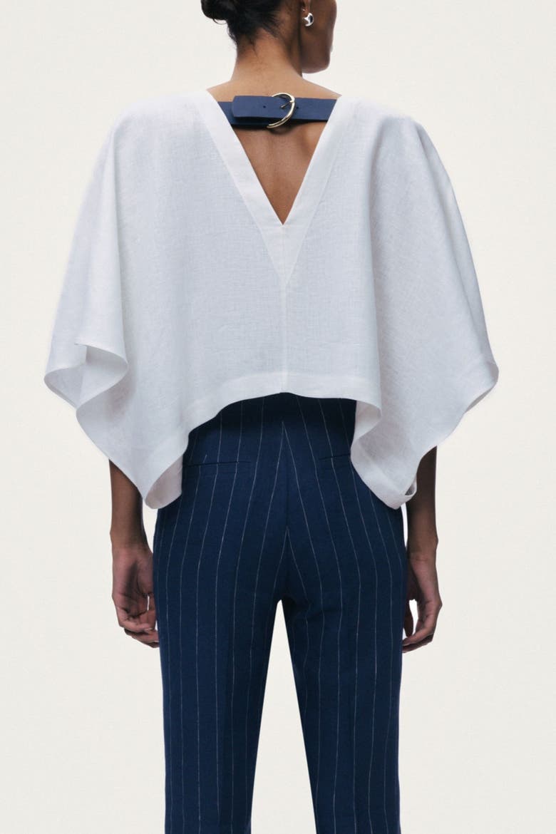 Belt Detail V-Neck Blouse, Alternate, color, Ivory