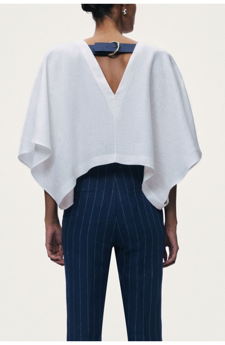 Nocturne Belt Detail V-Neck Blouse, Alternate, color, Ivory