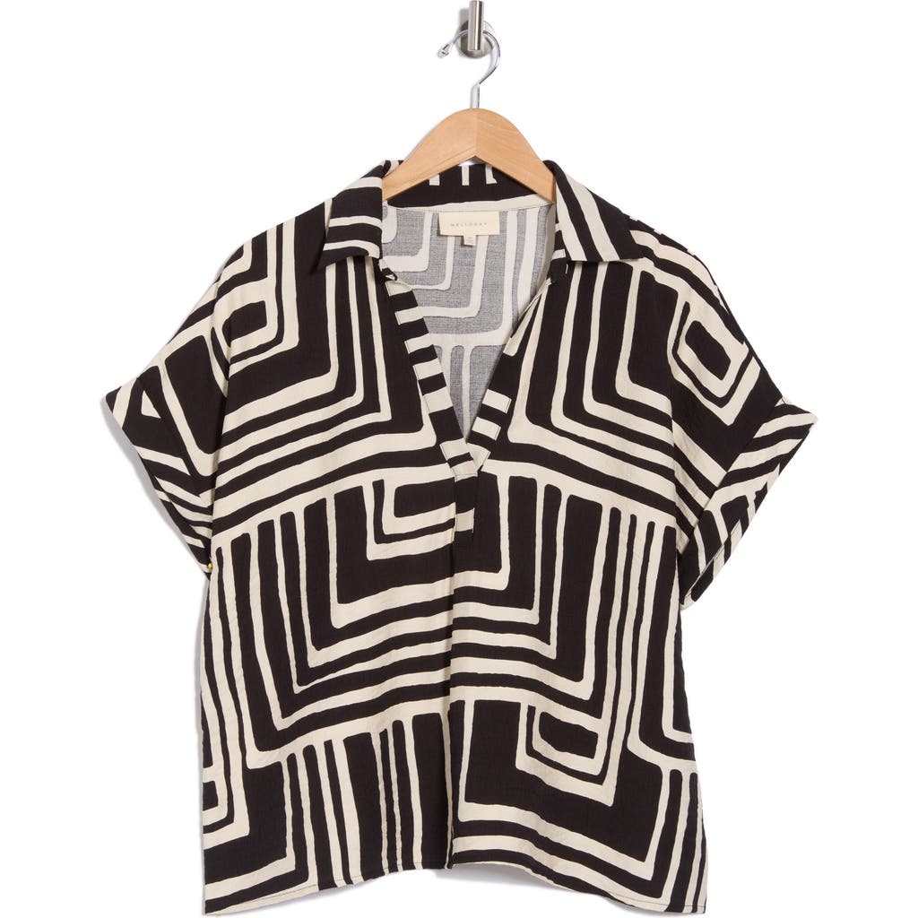 Melloday Drop Sleeve Top In Black Ivory