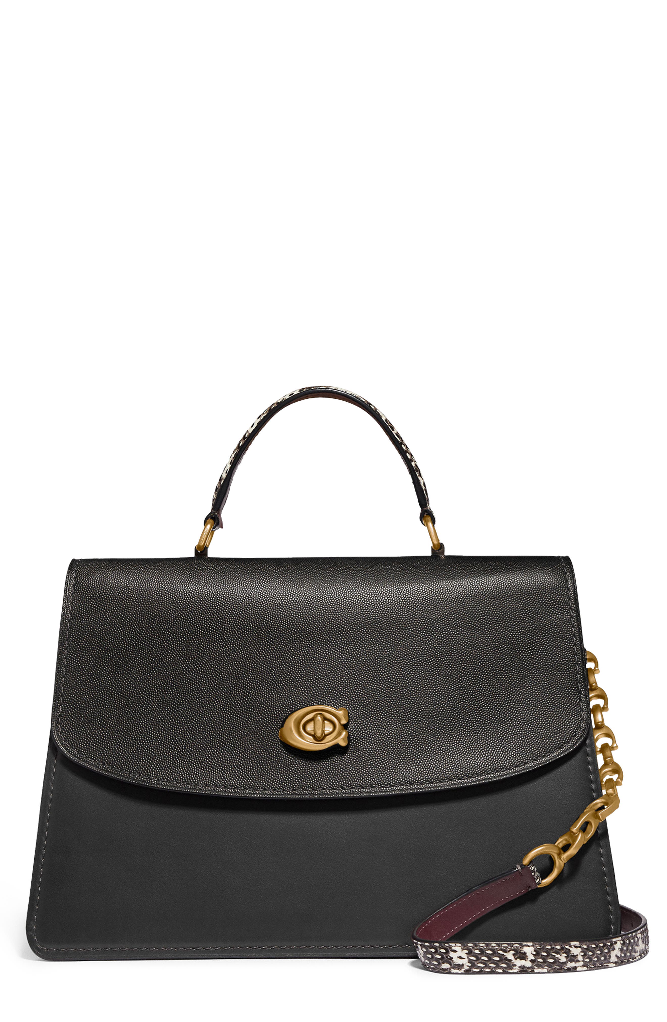 COACH Parker 32 Genuine Snakeskin & Leather Top Handle Bag, Main, color, 