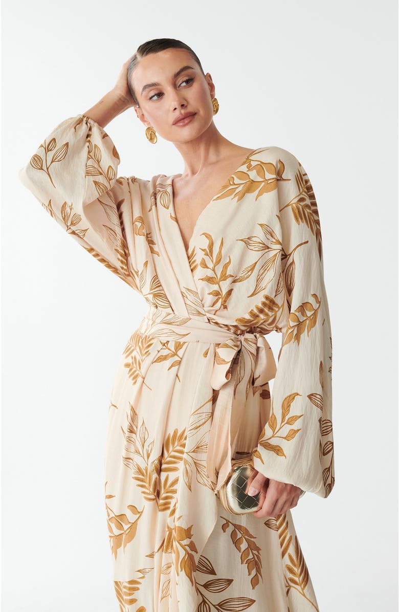 SAVEL Julia Midi Dress, Alternate, color, Golden Palms