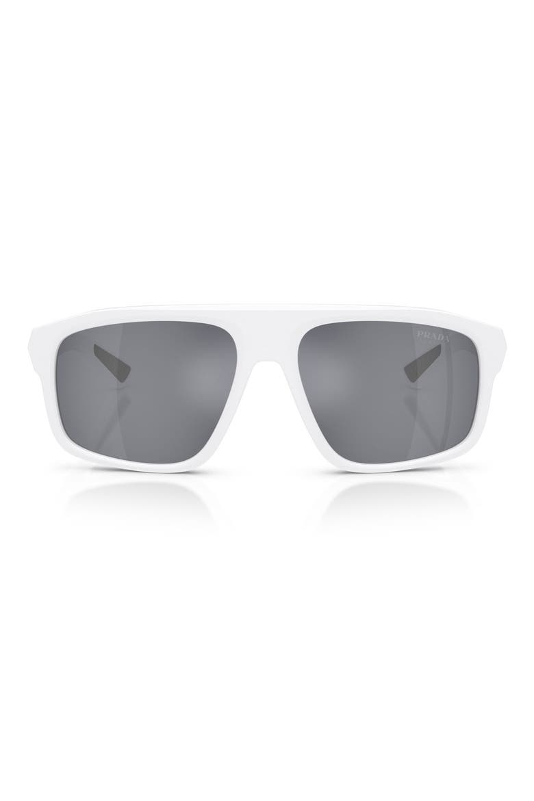 59mm Shield Sunglasses, Main, color, MATTE WHITE / BLUE SILVER
