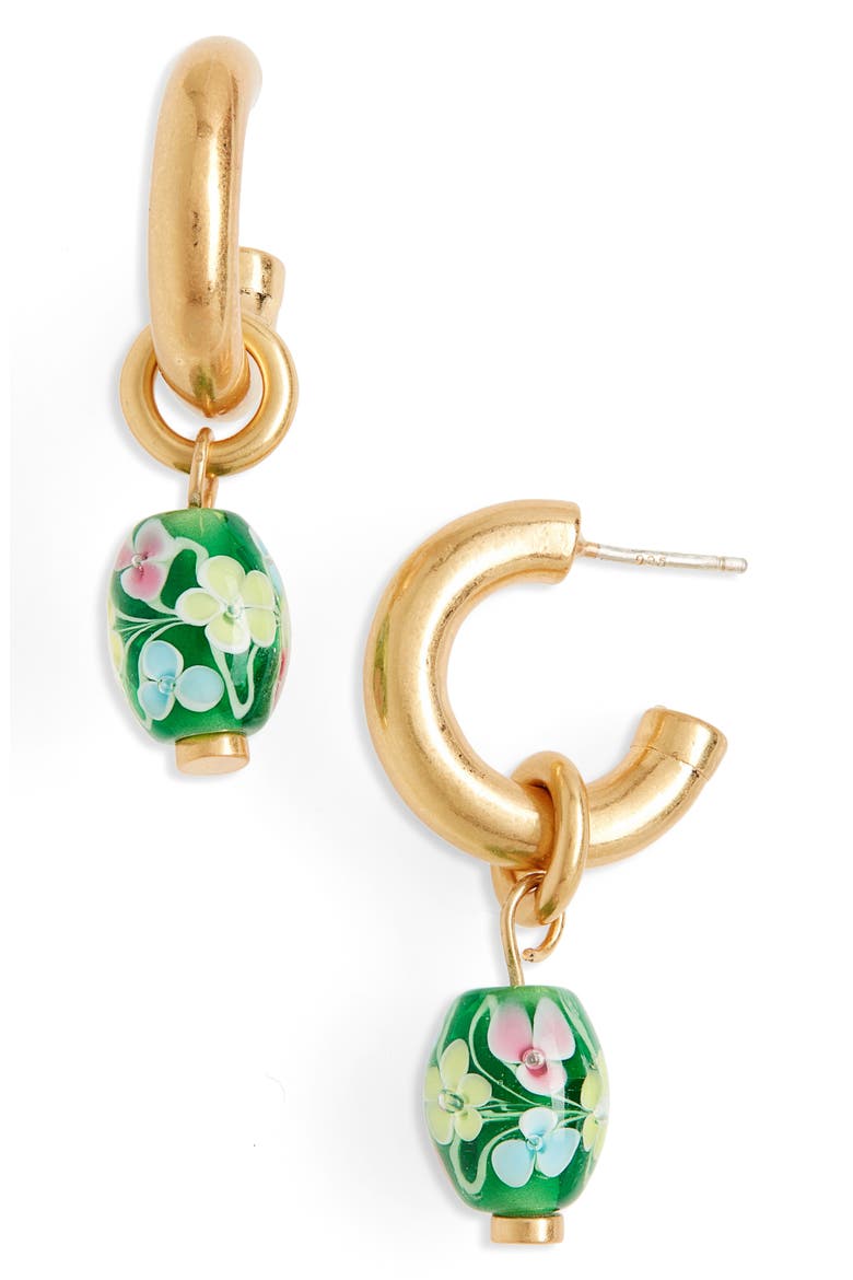 Floral Lampwork Bead Chunky Small Hoop Earrings, Main, color, VINTAGE GOLD