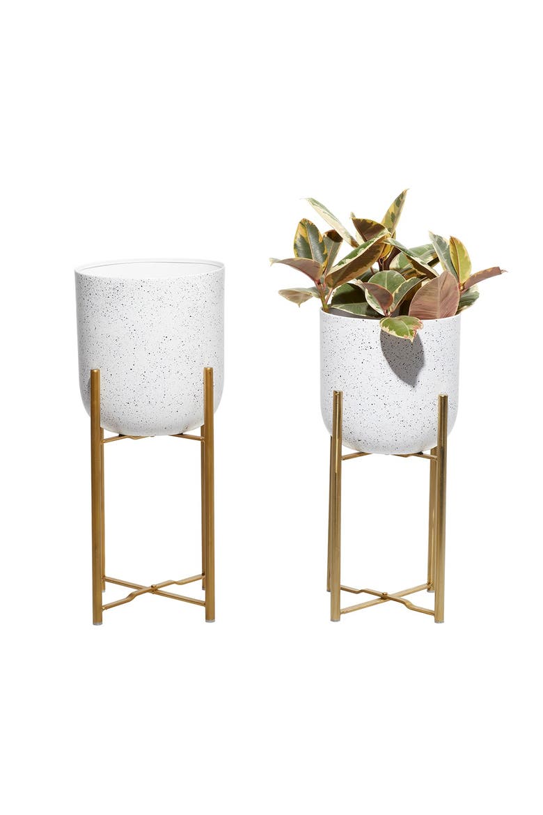 White Metal Contemporary Round Planter - Set of 2, Alternate, color, WHITE