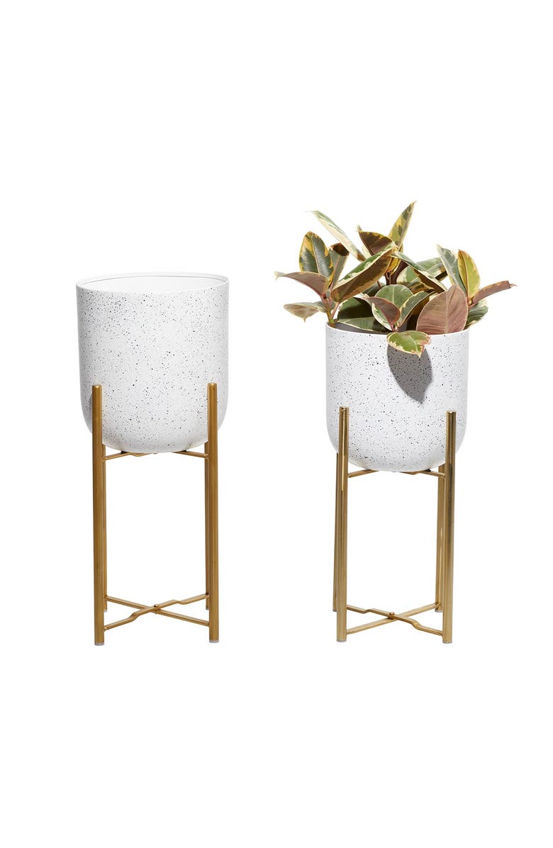 VIVIAN LUNE HOME White Metal Contemporary Round Planter - Set of 2, Alternate, color, White