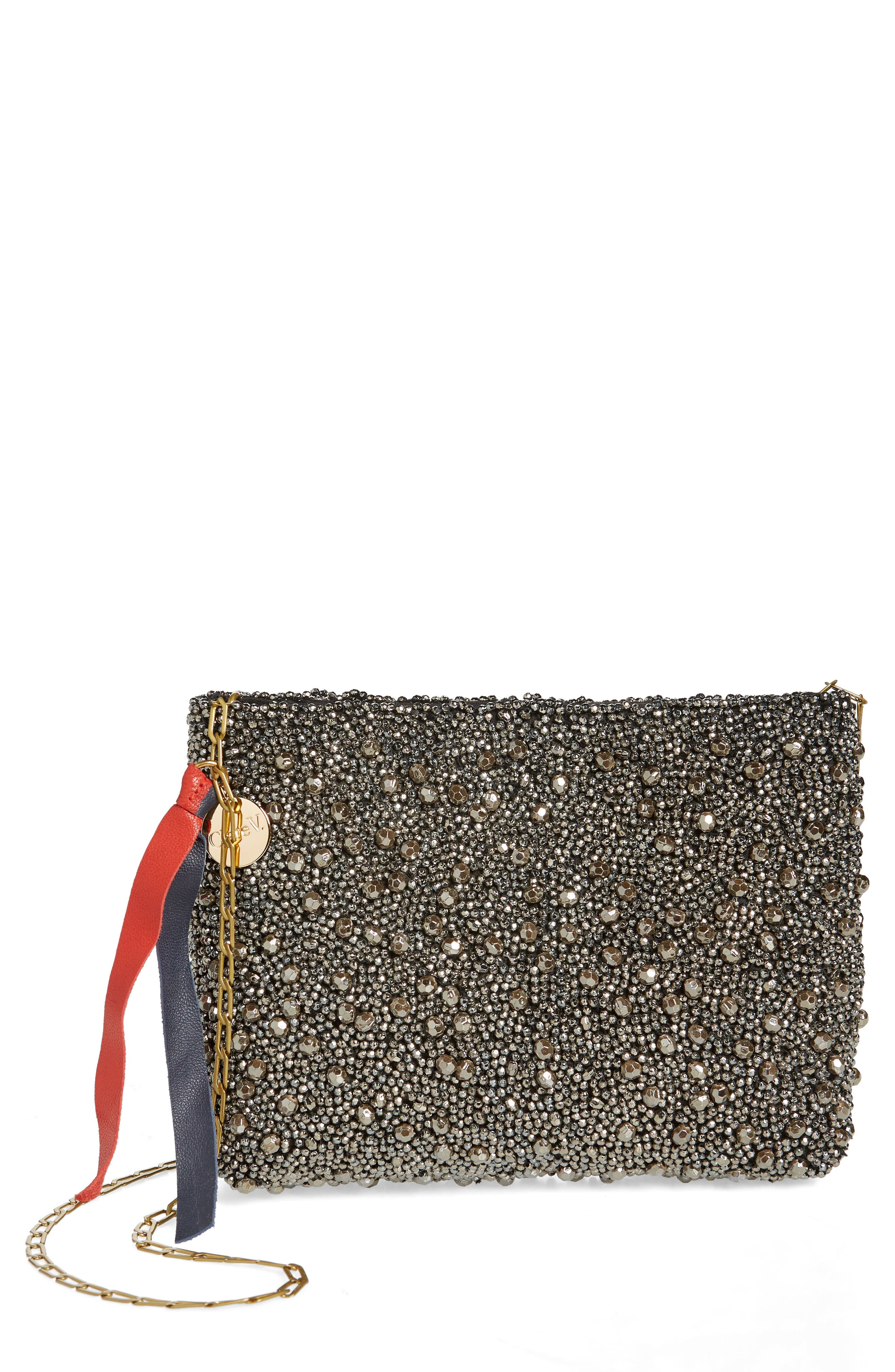 Clare V. Estelle Glitter Clutch, Main, color, 
