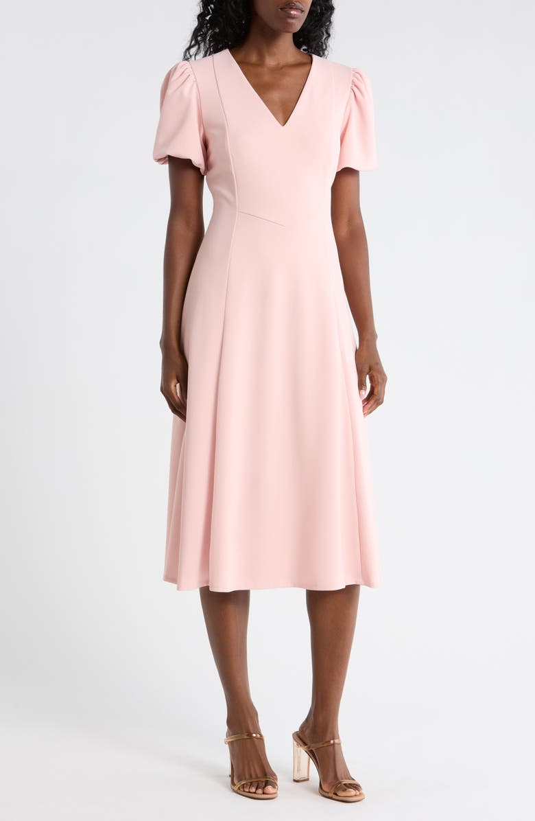 DKNY Bubble Sleeve Fit & Flare Dress, Main, color, Powder Pink