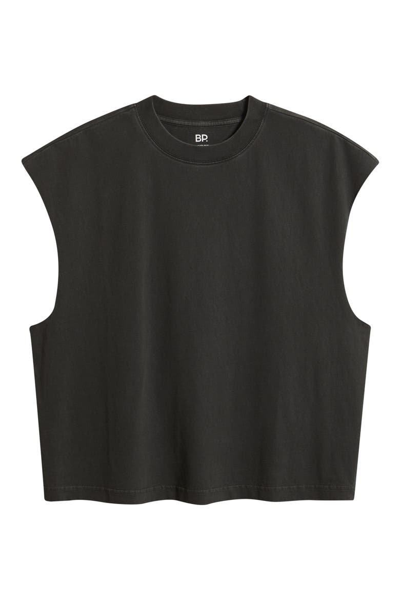 Boxy Crop Cutoff Cotton Tank, Alternate, color, BLACK FADED