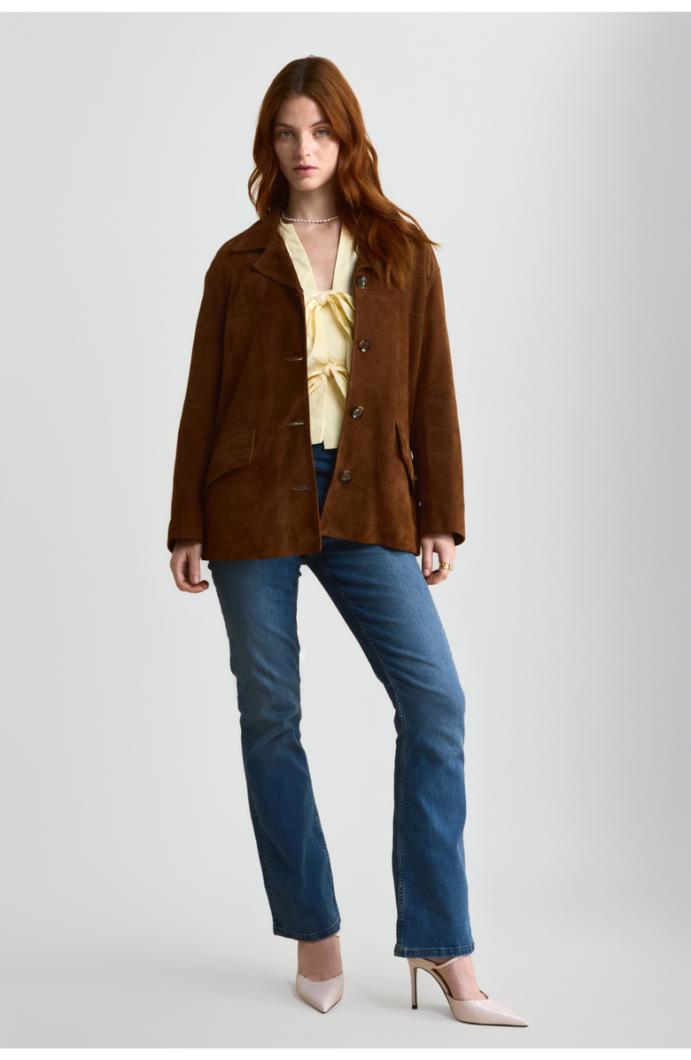 FURNIQ UK Dahlia Suede Shirt Jacket, Main, color, Brown
