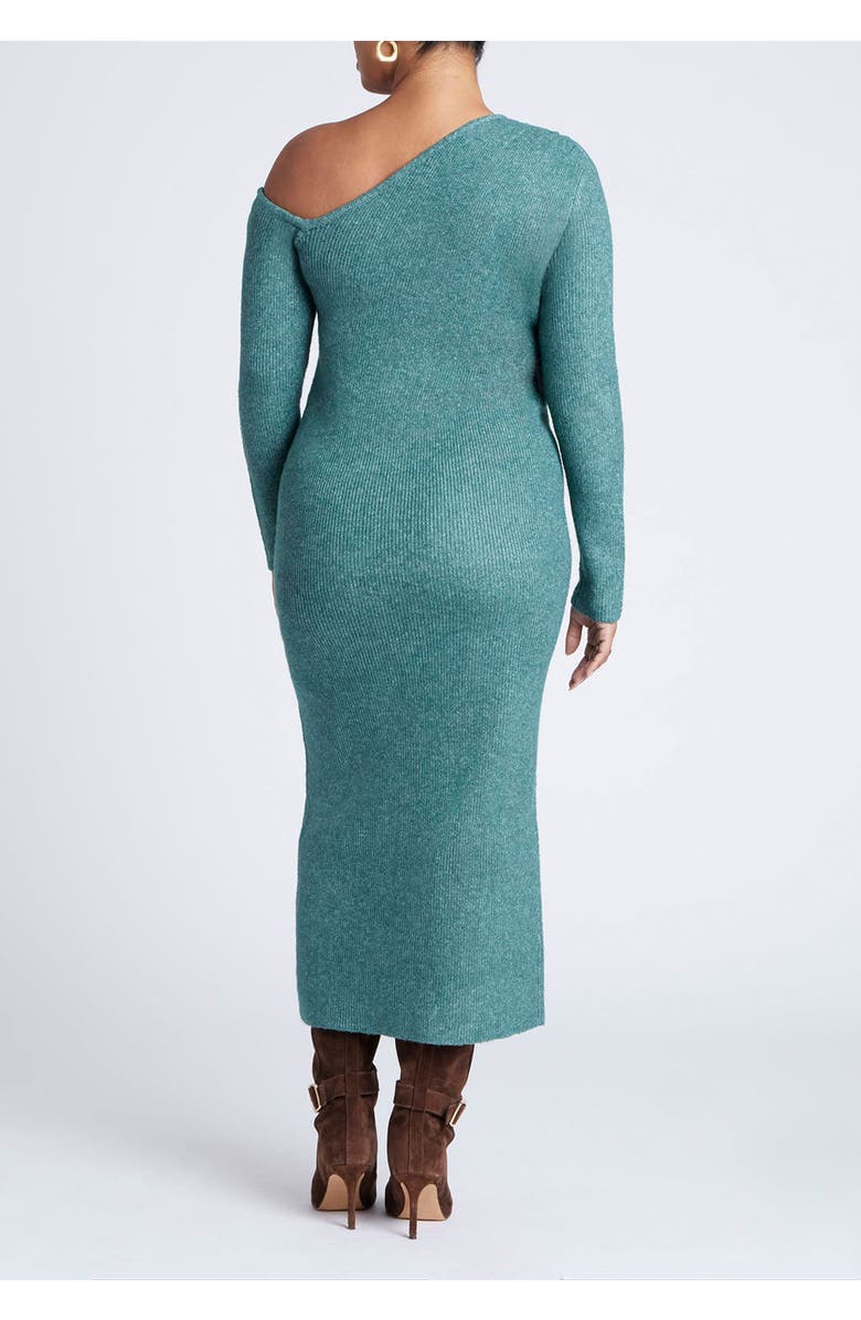 ELOQUII Off Shoulder Sweater Dress, Alternate, color, Silver Pine