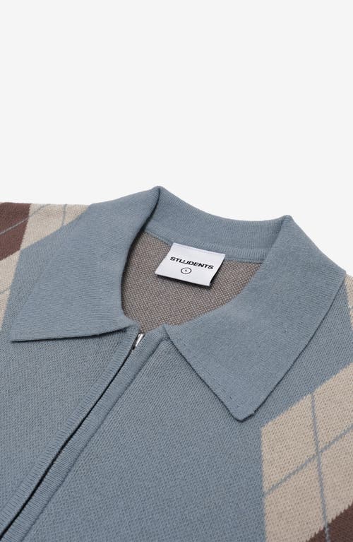 Students Argyle Jacquard Cotton Zip-up Cardigan In Gray