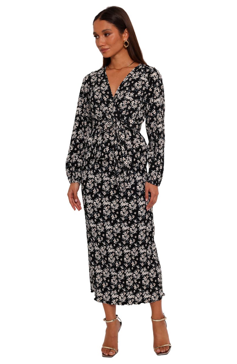 Petal & Pup Minelli Floral Print Faux Wrap Top, Alternate, color, Black/ White Floral